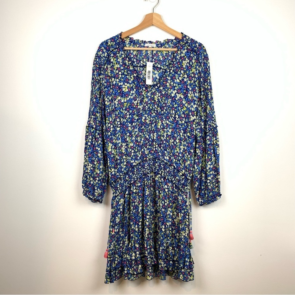 NWT Poupette St Barth Dress Ilona Mini Indigo Gerbera Blue Flowers Sz Large